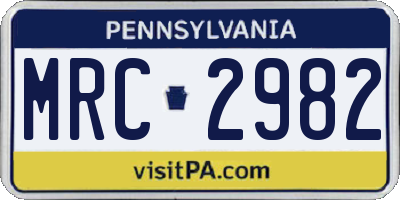 PA license plate MRC2982
