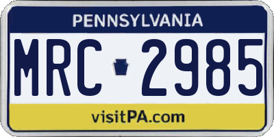PA license plate MRC2985