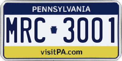 PA license plate MRC3001