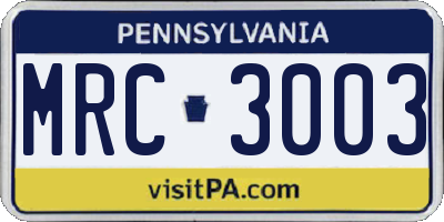 PA license plate MRC3003