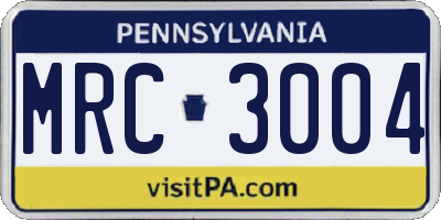 PA license plate MRC3004