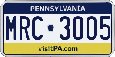 PA license plate MRC3005