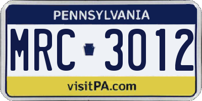 PA license plate MRC3012
