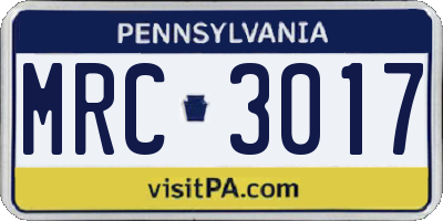 PA license plate MRC3017