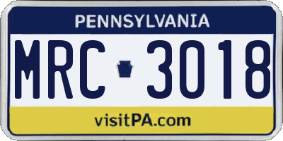 PA license plate MRC3018