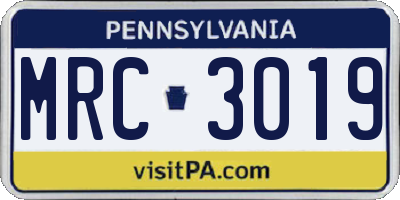 PA license plate MRC3019