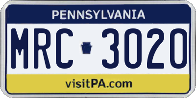 PA license plate MRC3020
