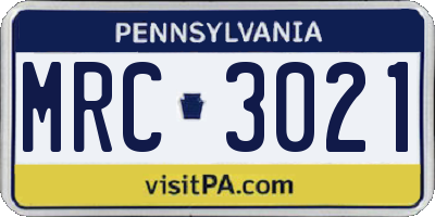 PA license plate MRC3021