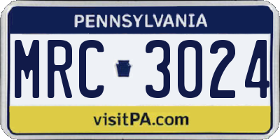 PA license plate MRC3024