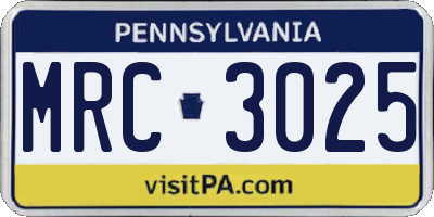 PA license plate MRC3025