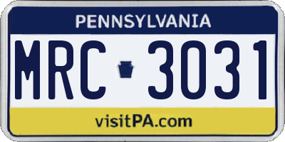 PA license plate MRC3031