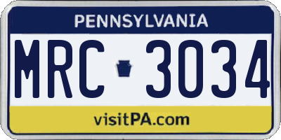 PA license plate MRC3034
