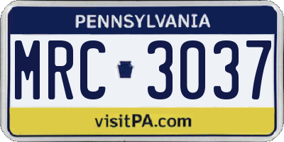 PA license plate MRC3037