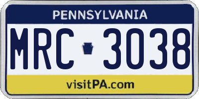 PA license plate MRC3038