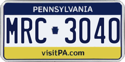 PA license plate MRC3040
