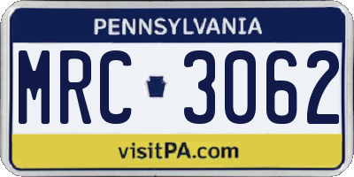 PA license plate MRC3062
