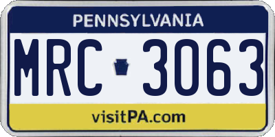 PA license plate MRC3063