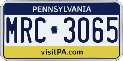 PA license plate MRC3065