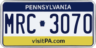 PA license plate MRC3070