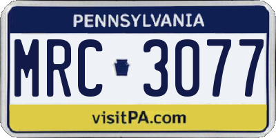 PA license plate MRC3077