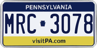 PA license plate MRC3078