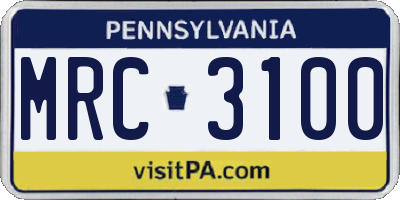 PA license plate MRC3100