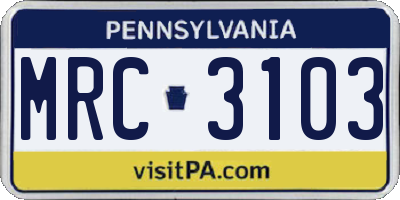 PA license plate MRC3103