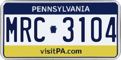 PA license plate MRC3104