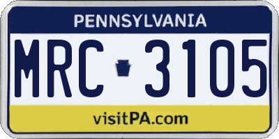 PA license plate MRC3105