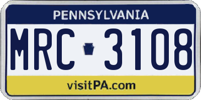 PA license plate MRC3108