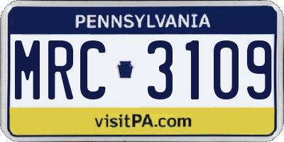 PA license plate MRC3109