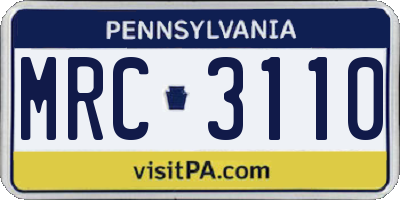 PA license plate MRC3110