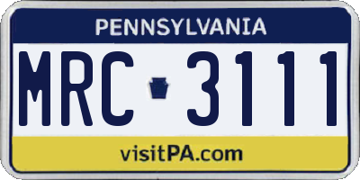 PA license plate MRC3111