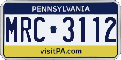 PA license plate MRC3112