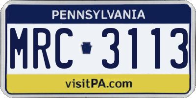 PA license plate MRC3113