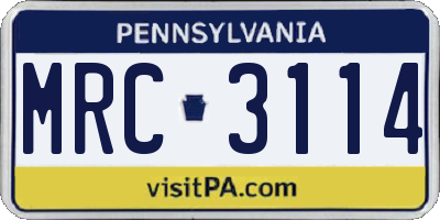 PA license plate MRC3114