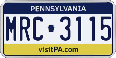 PA license plate MRC3115