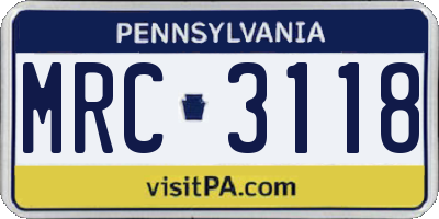 PA license plate MRC3118