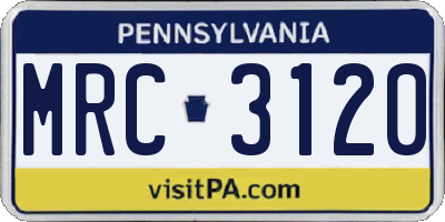 PA license plate MRC3120