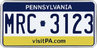 PA license plate MRC3123