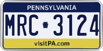 PA license plate MRC3124