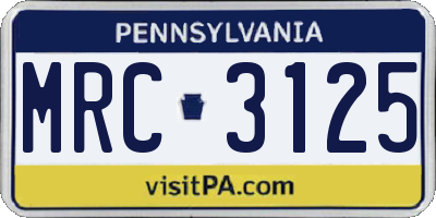 PA license plate MRC3125