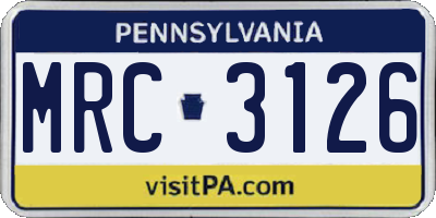 PA license plate MRC3126