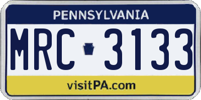 PA license plate MRC3133