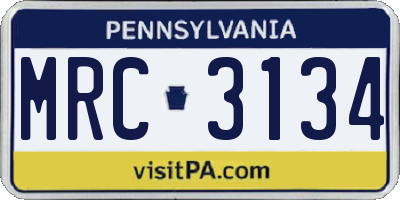PA license plate MRC3134
