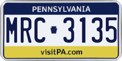 PA license plate MRC3135