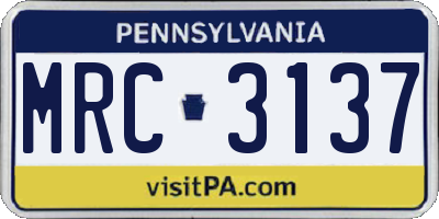 PA license plate MRC3137