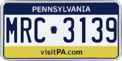 PA license plate MRC3139