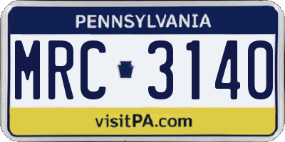 PA license plate MRC3140