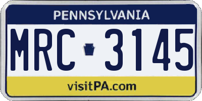 PA license plate MRC3145